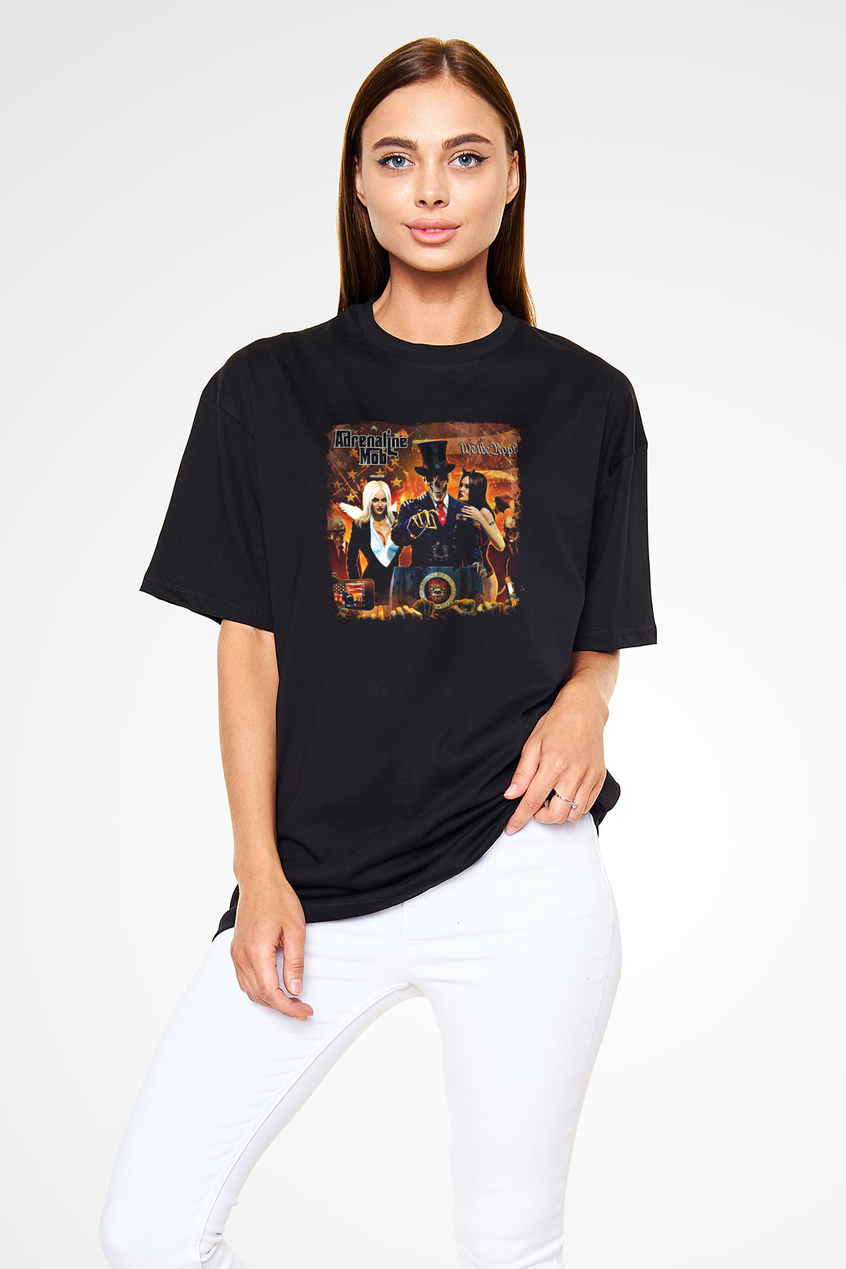 Adrenaline Mob Baskılı Unisex Siyah Oversize Tişört