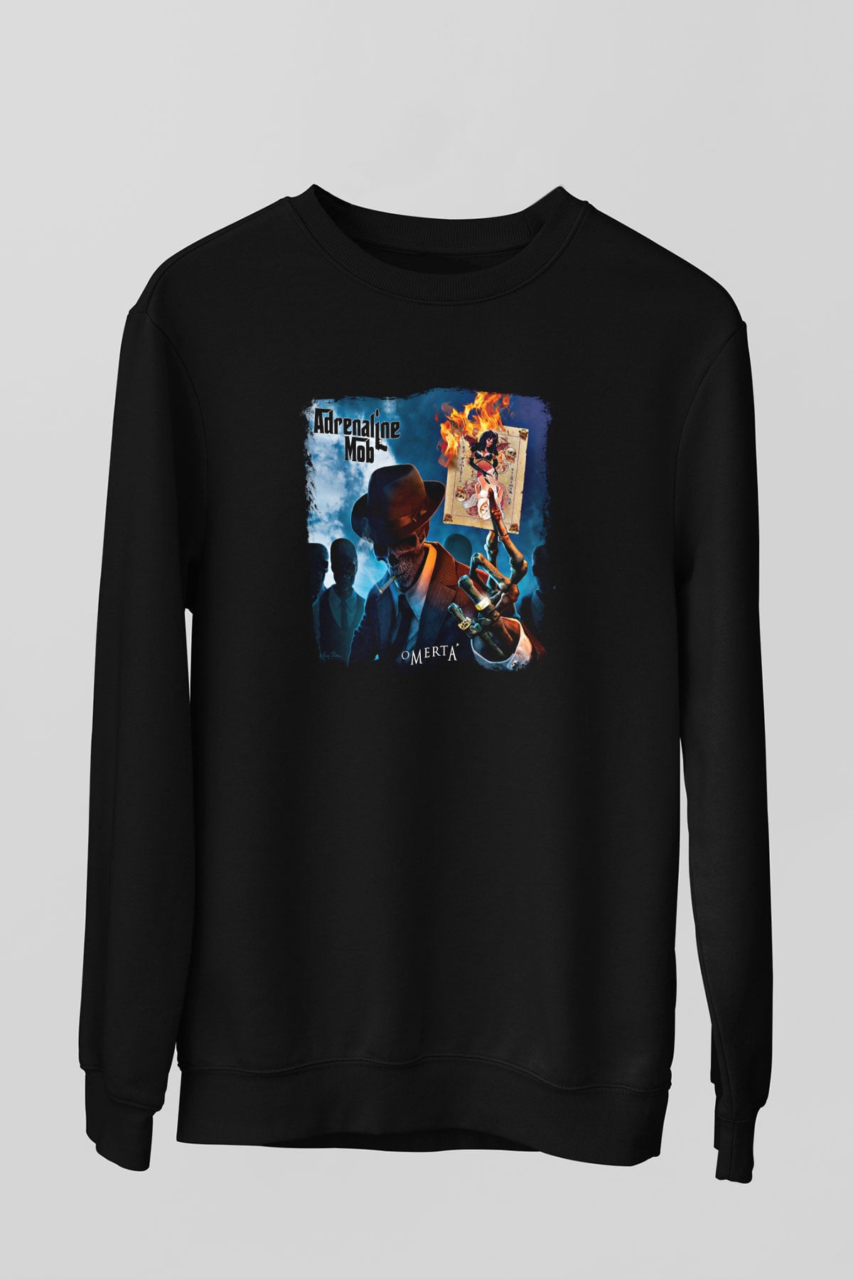 Adrenaline Mob Baskılı Unisex Siyah Sweatshirt