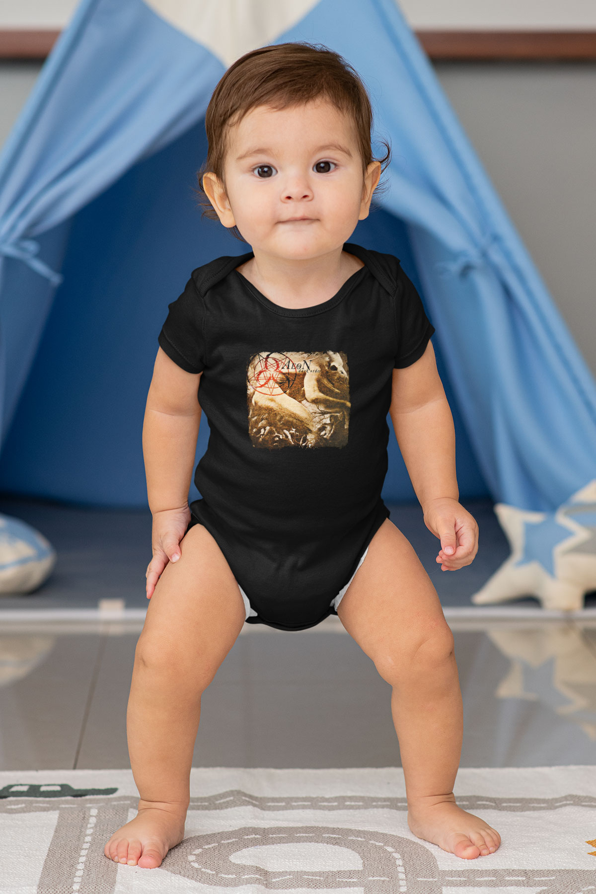 Aeon Baskılı Unisex Siyah Bebek Body - Zıbın
