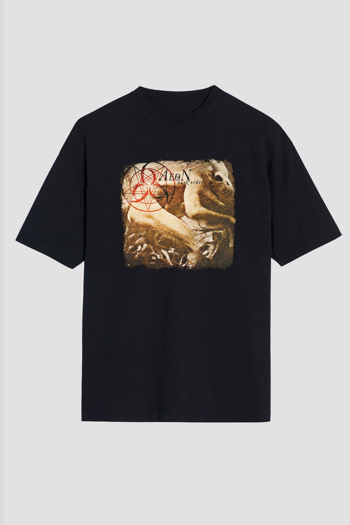 Aeon Baskılı Unisex Siyah Oversize Tişört