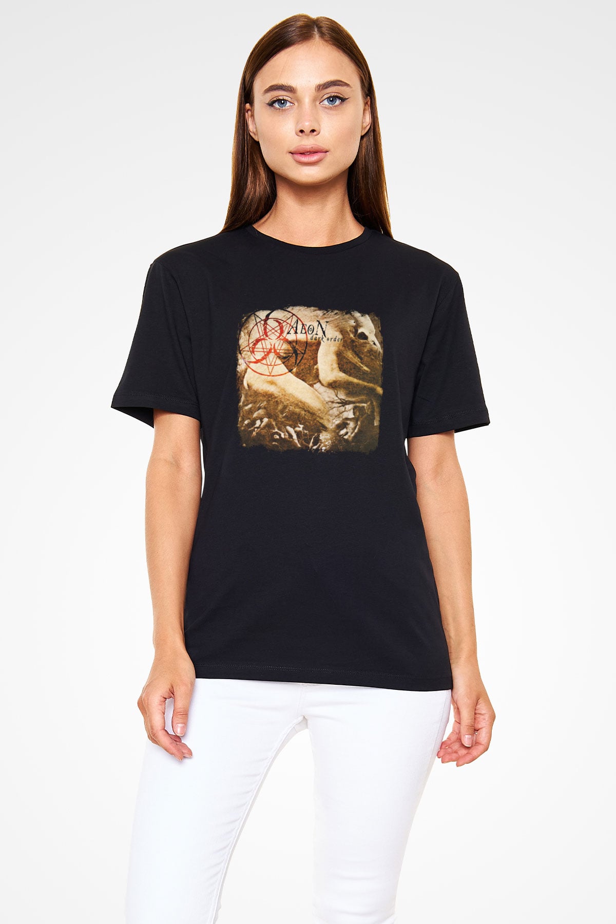 Aeon Baskılı Unisex Siyah Tişört