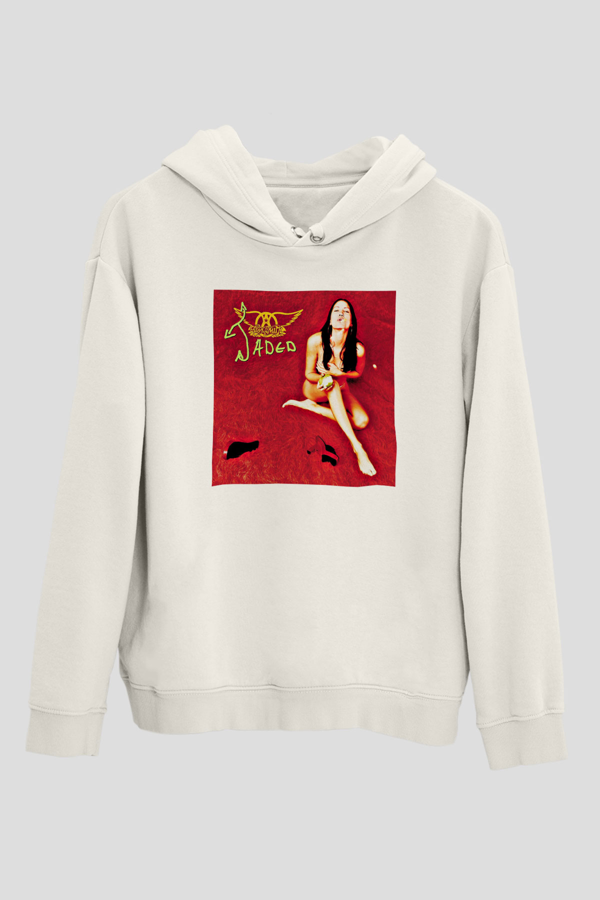 Aerosmith Baskılı Unisex Beyaz Hoodie