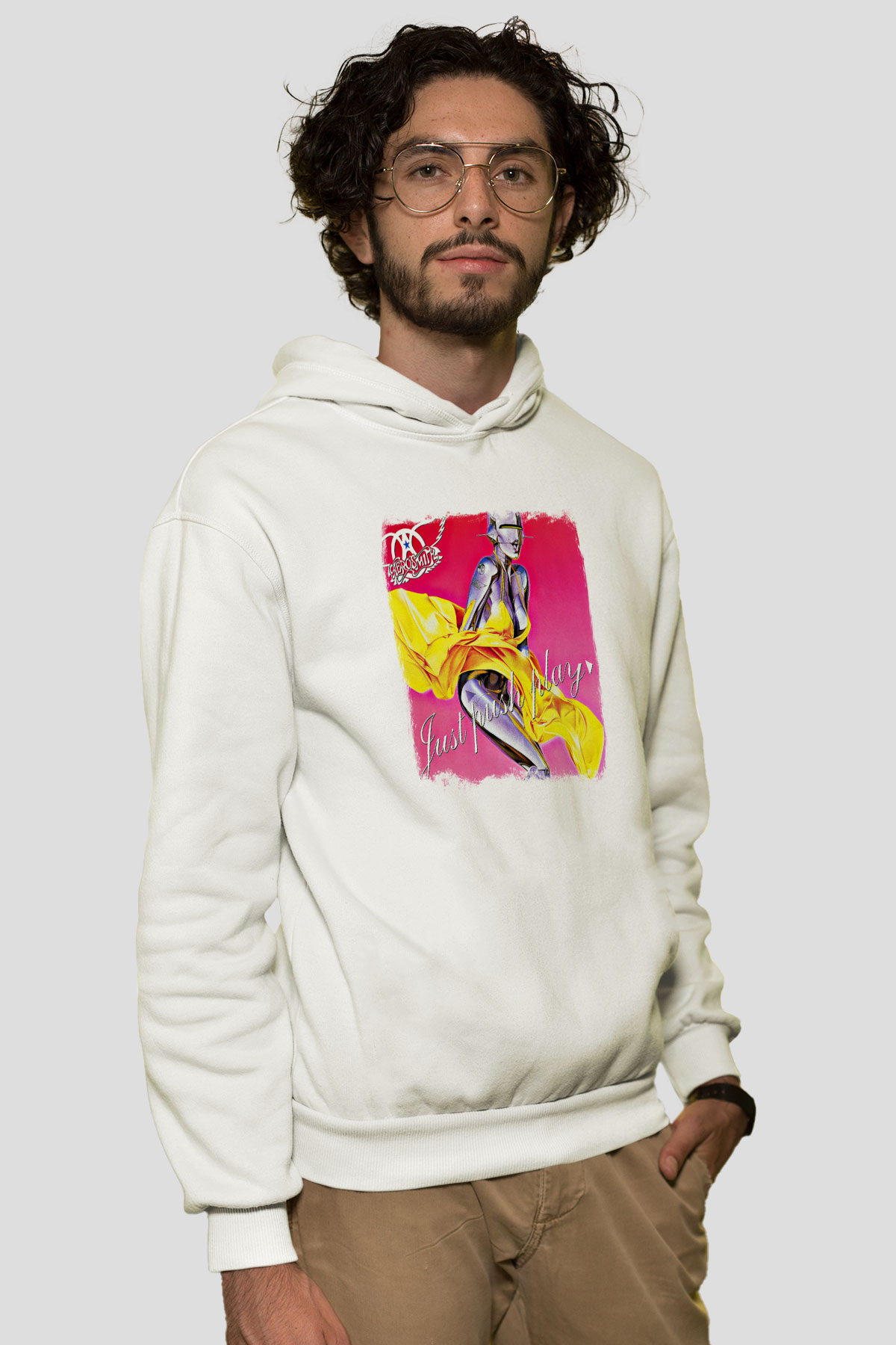 Aerosmith Baskılı Unisex Beyaz Hoodie