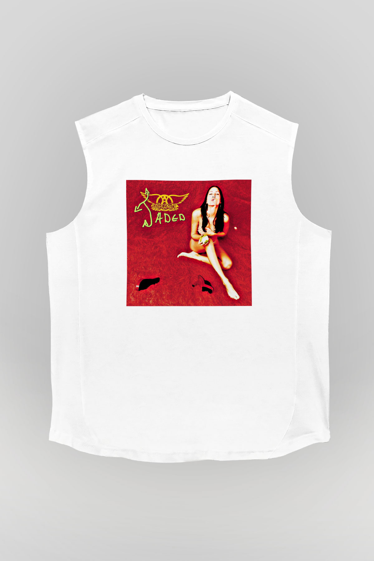 Aerosmith Baskılı Unisex Beyaz Kolsuz Tişört