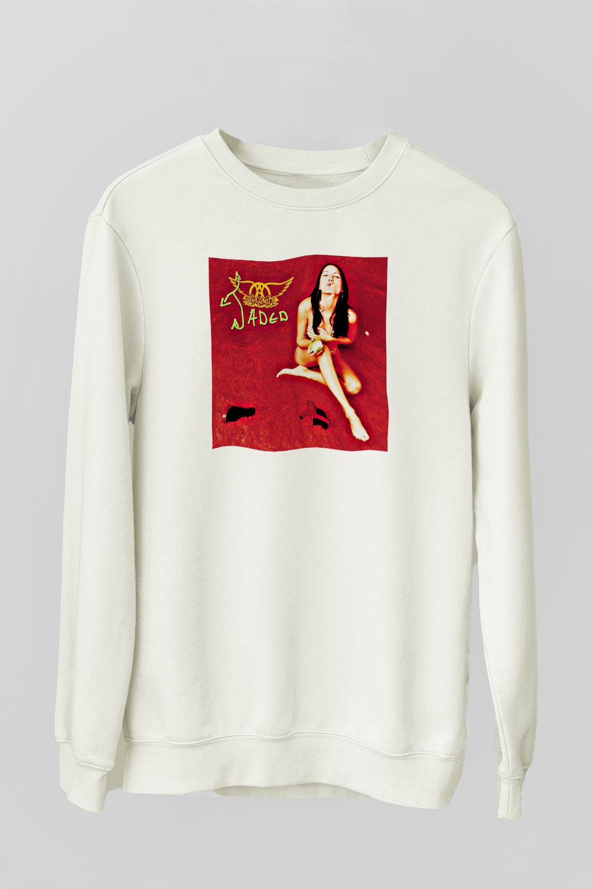 Aerosmith Baskılı Unisex Beyaz Sweatshirt
