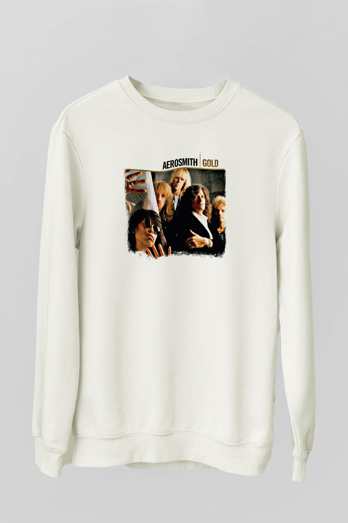 Aerosmith Baskılı Unisex Beyaz Sweatshirt