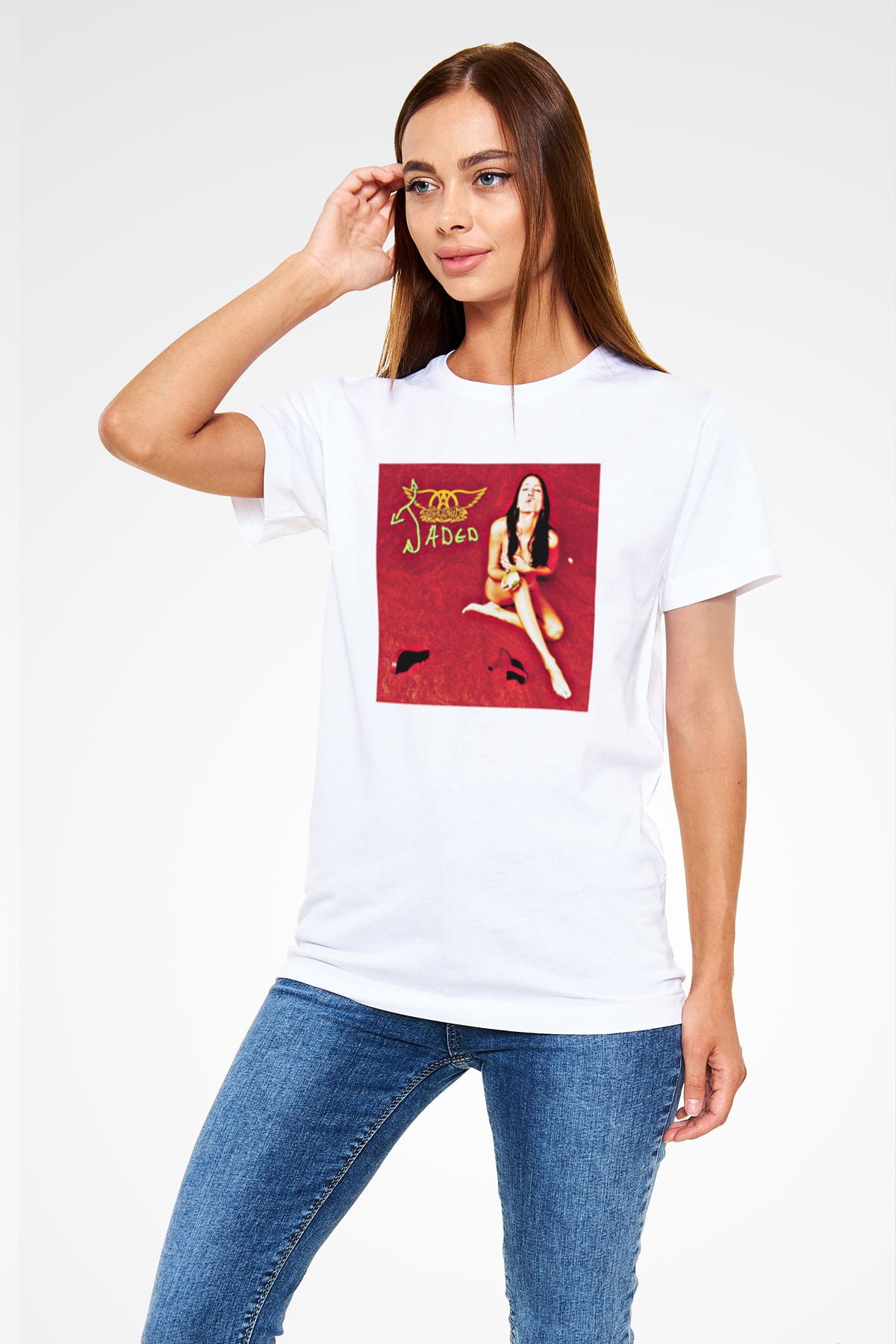Aerosmith Baskılı Unisex Beyaz Tişört