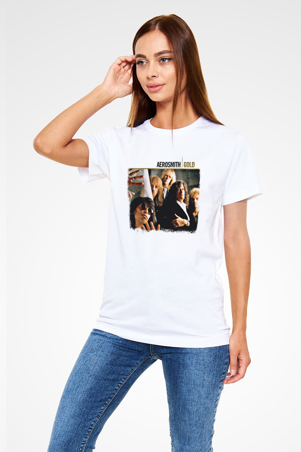Aerosmith Baskılı Unisex Beyaz Tişört