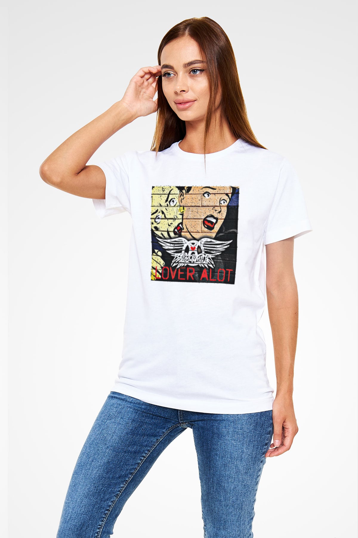 Aerosmith Baskılı Unisex Beyaz Tişört