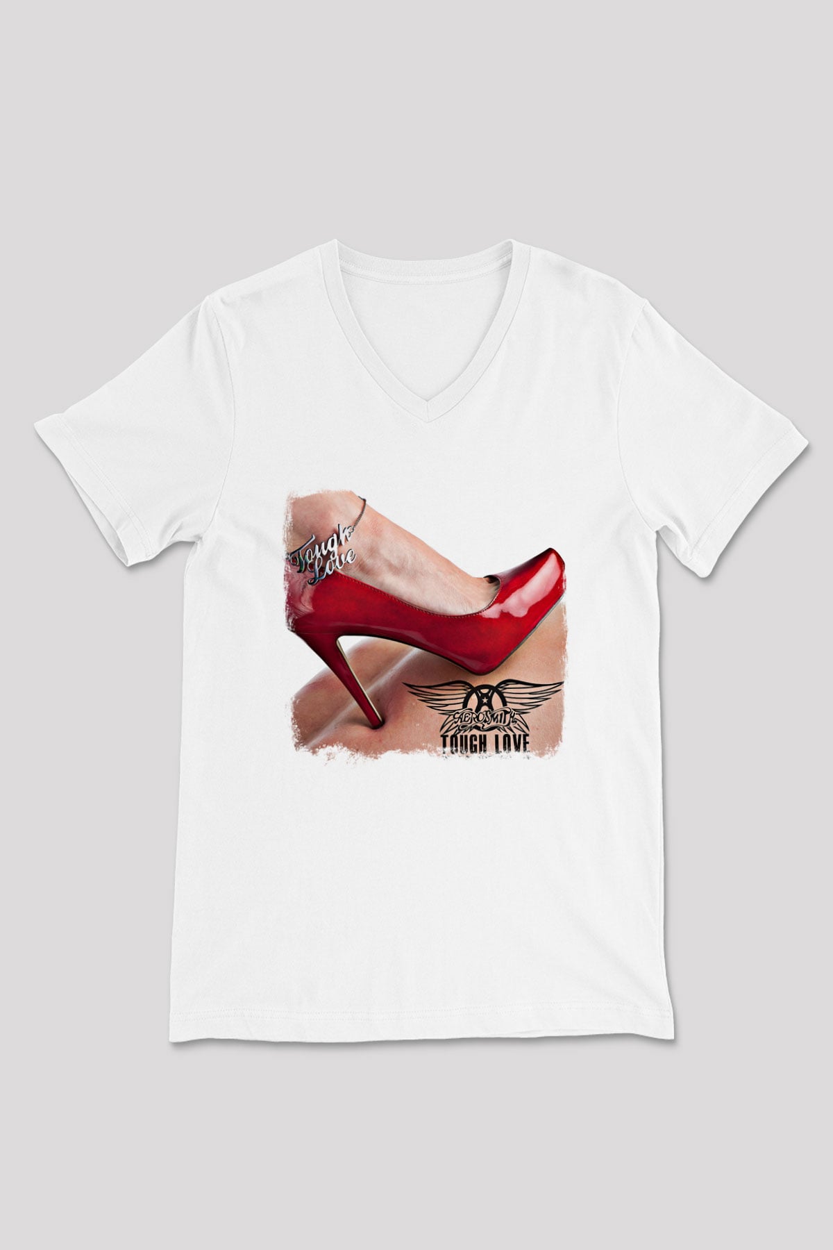 Aerosmith Baskılı Unisex Beyaz V Yaka Tişört