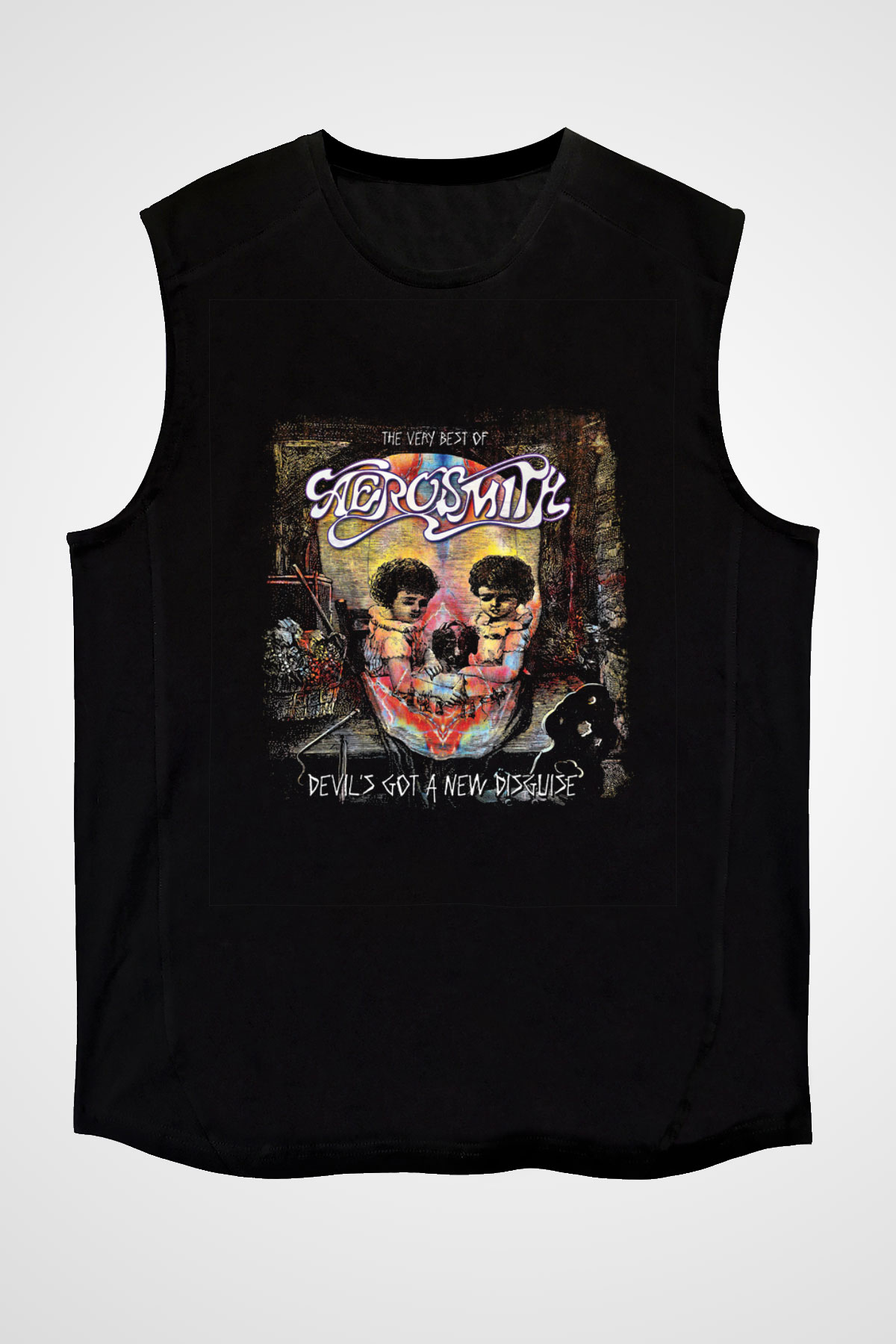 Aerosmith Baskılı Unisex Siyah Kolsuz Tişört