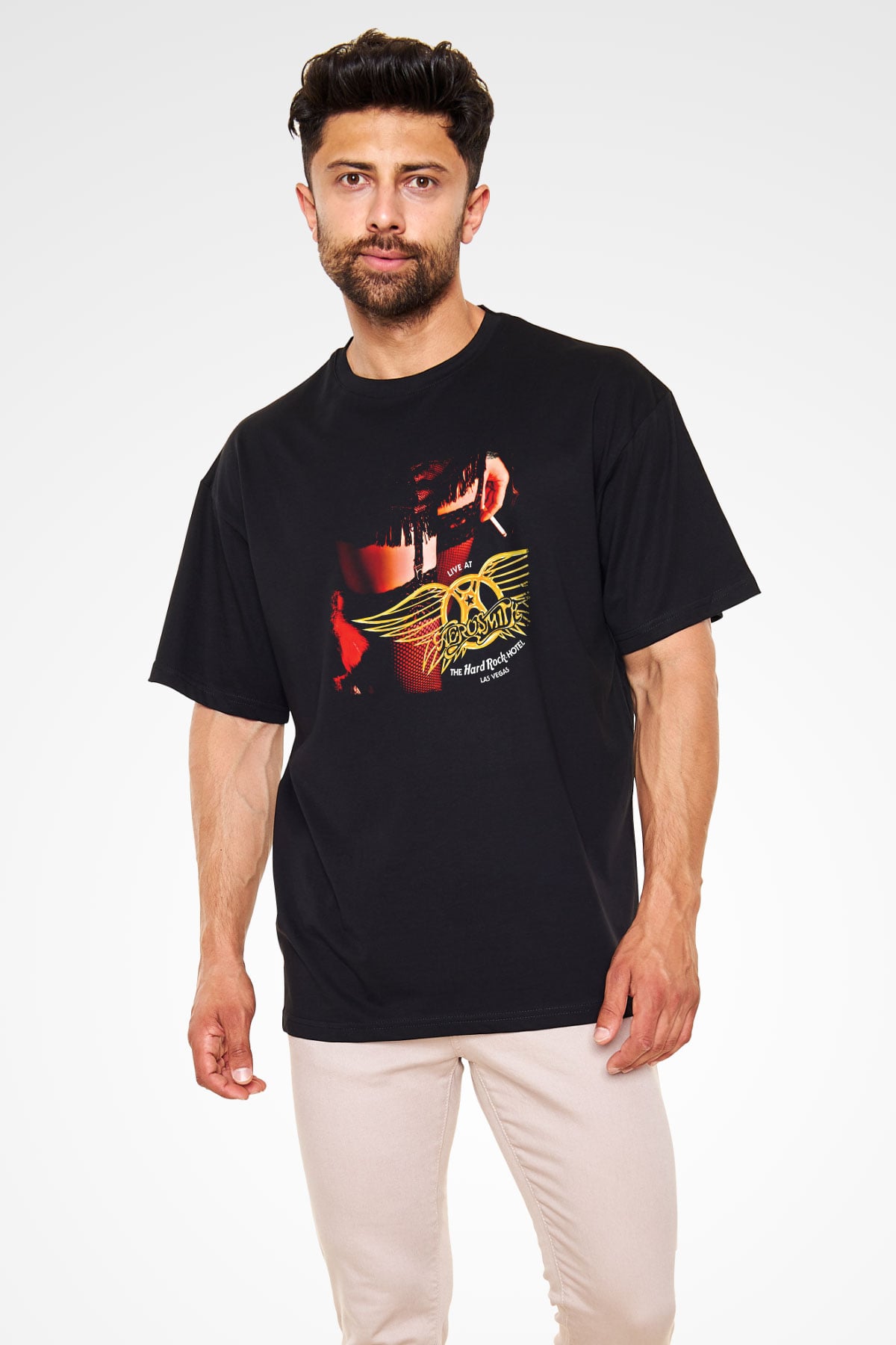 Aerosmith Baskılı Unisex Siyah Oversize Tişört