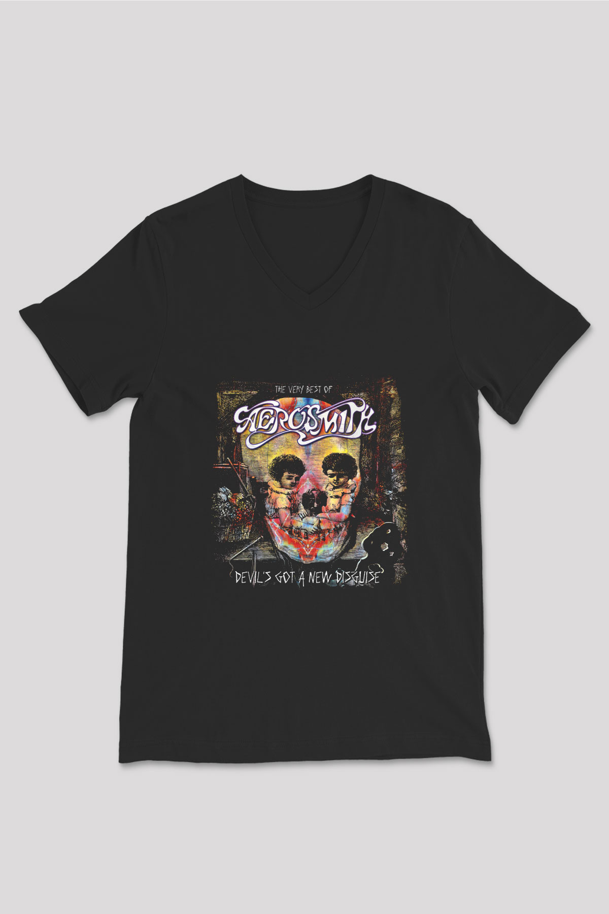 Aerosmith Baskılı Unisex Siyah V Yaka Tişört