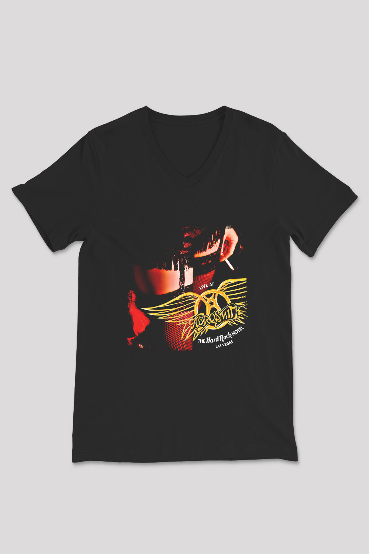 Aerosmith Baskılı Unisex Siyah V Yaka Tişört