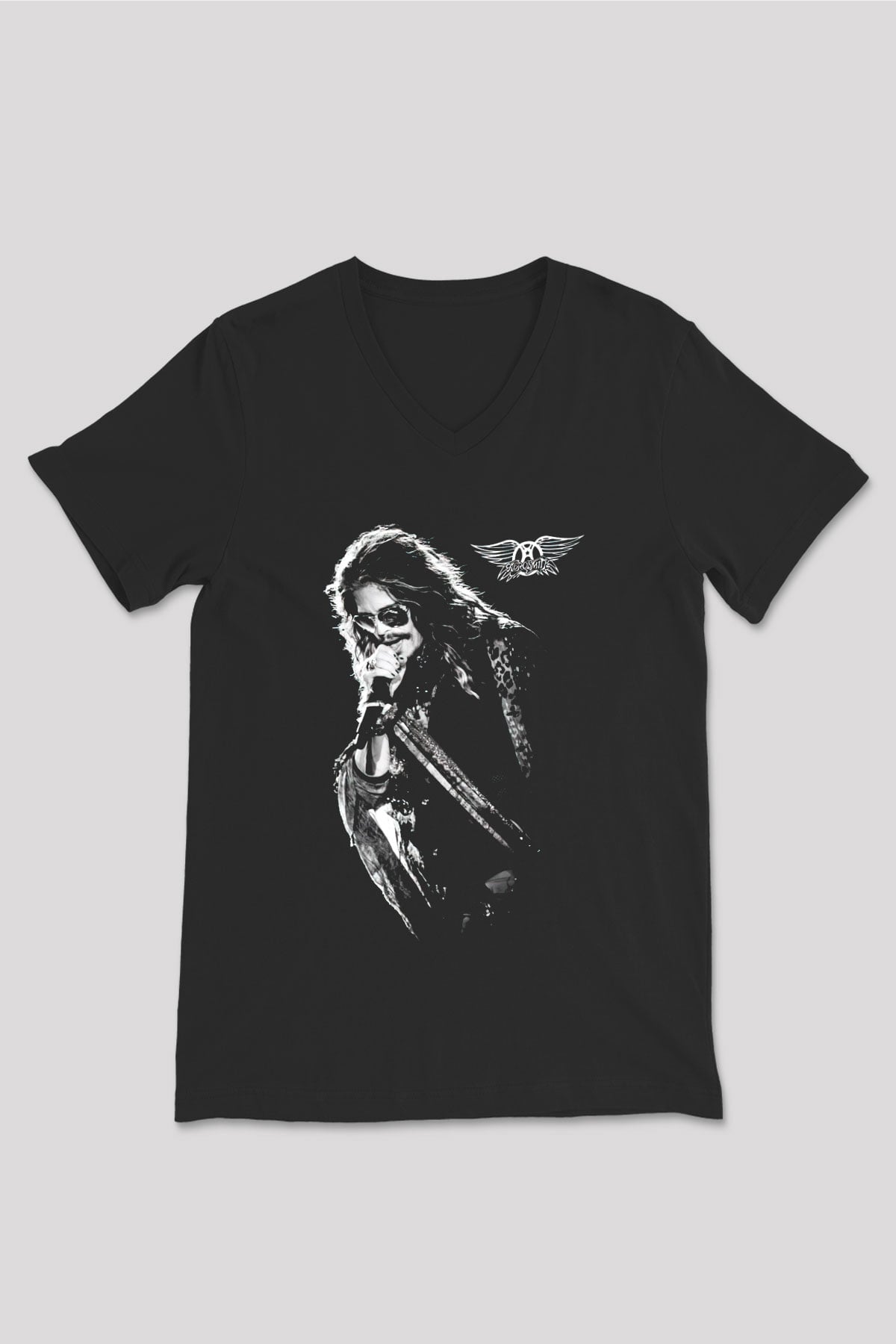 Aerosmith Siyah Unisex V Yaka Tişört T-Shirt