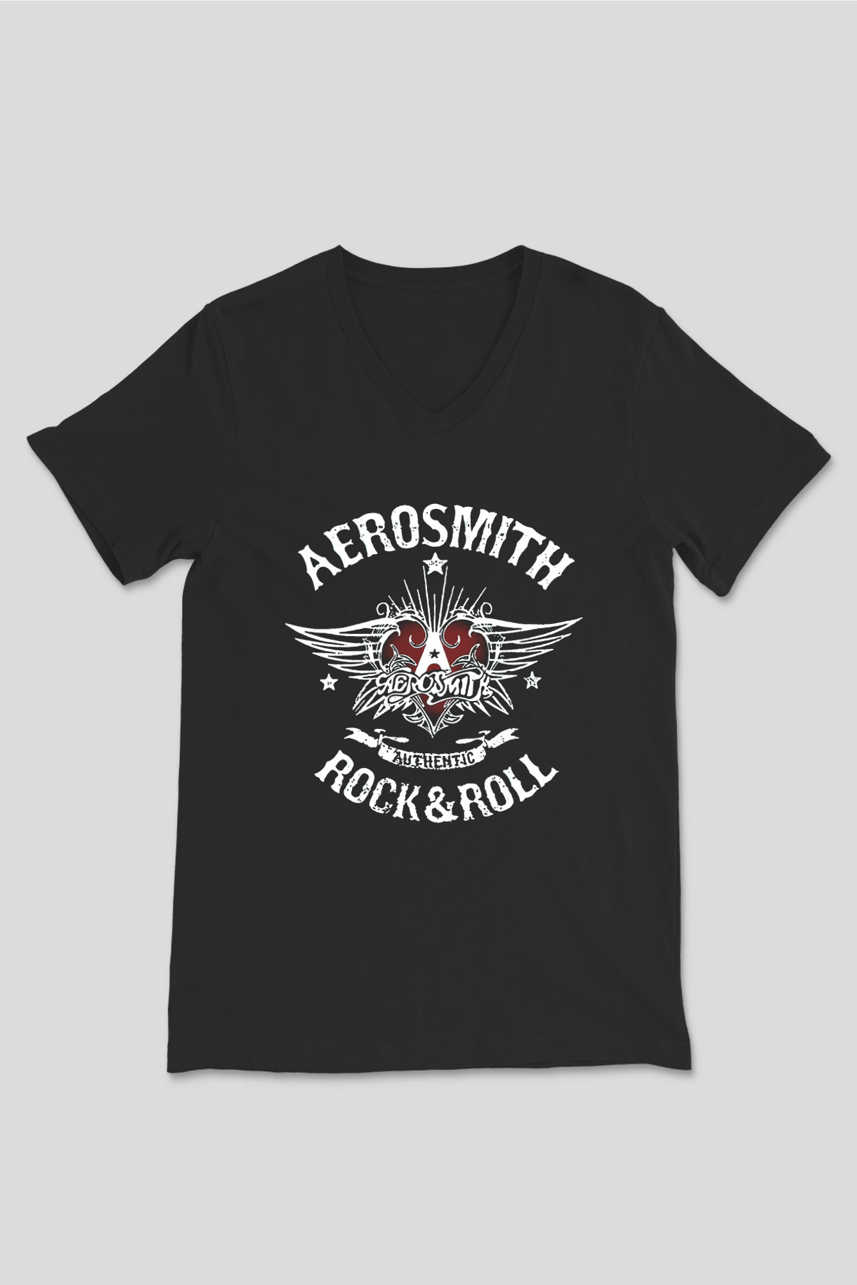 Aerosmith Siyah Unisex V Yaka Tişört T-Shirt