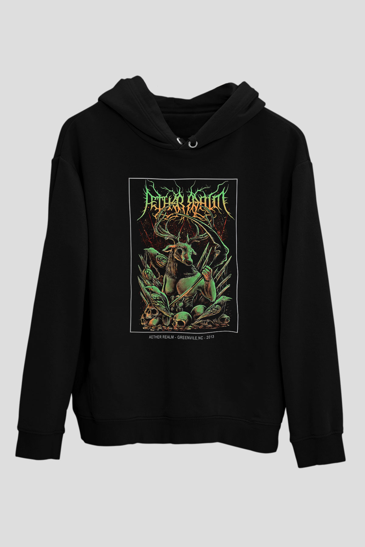 Aether Realm Baskılı Unisex Siyah Kapüşonlu Sweatshirt