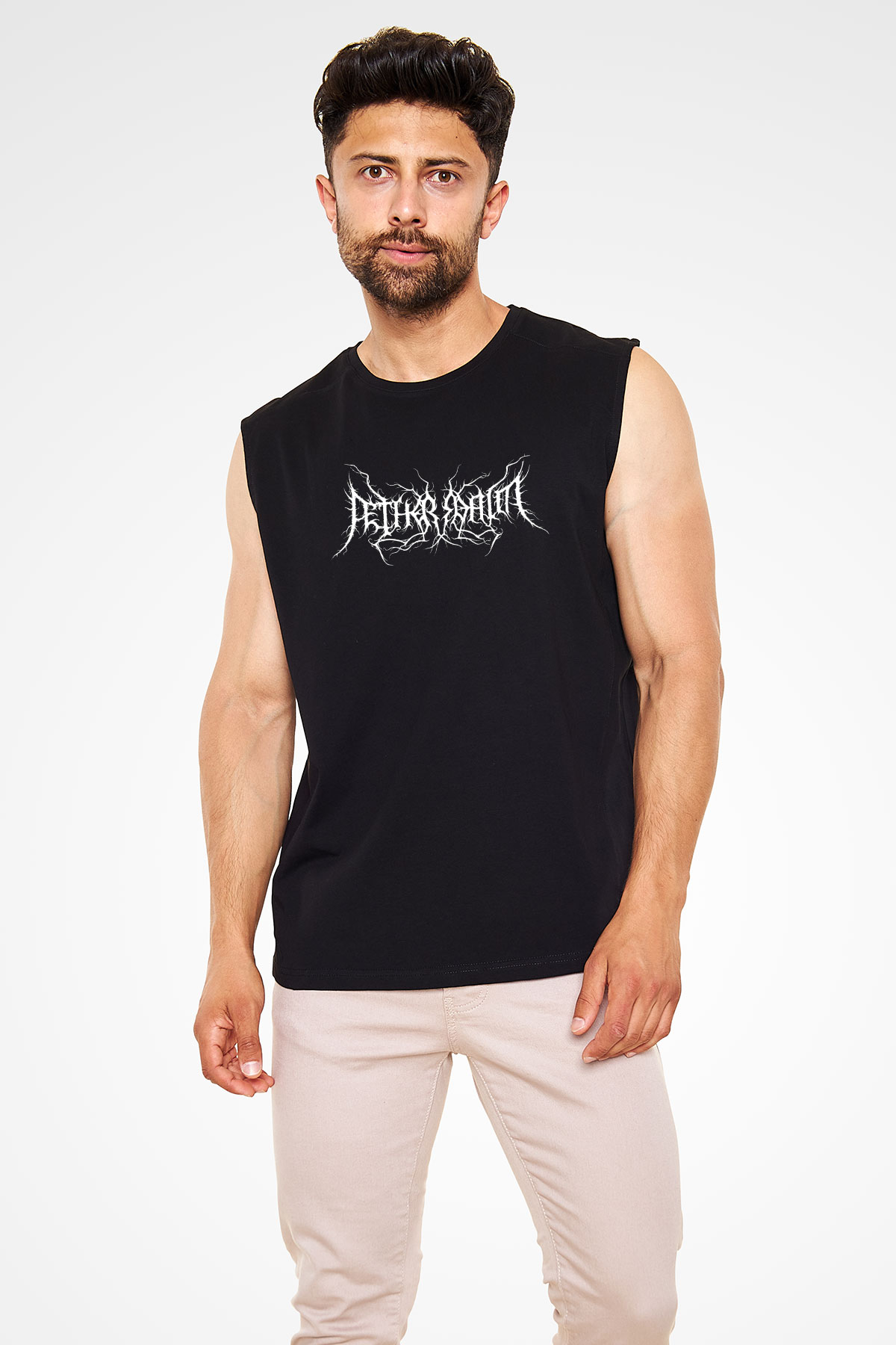 Aether Realm Baskılı Unisex Siyah Kolsuz Tişört - Tshirt