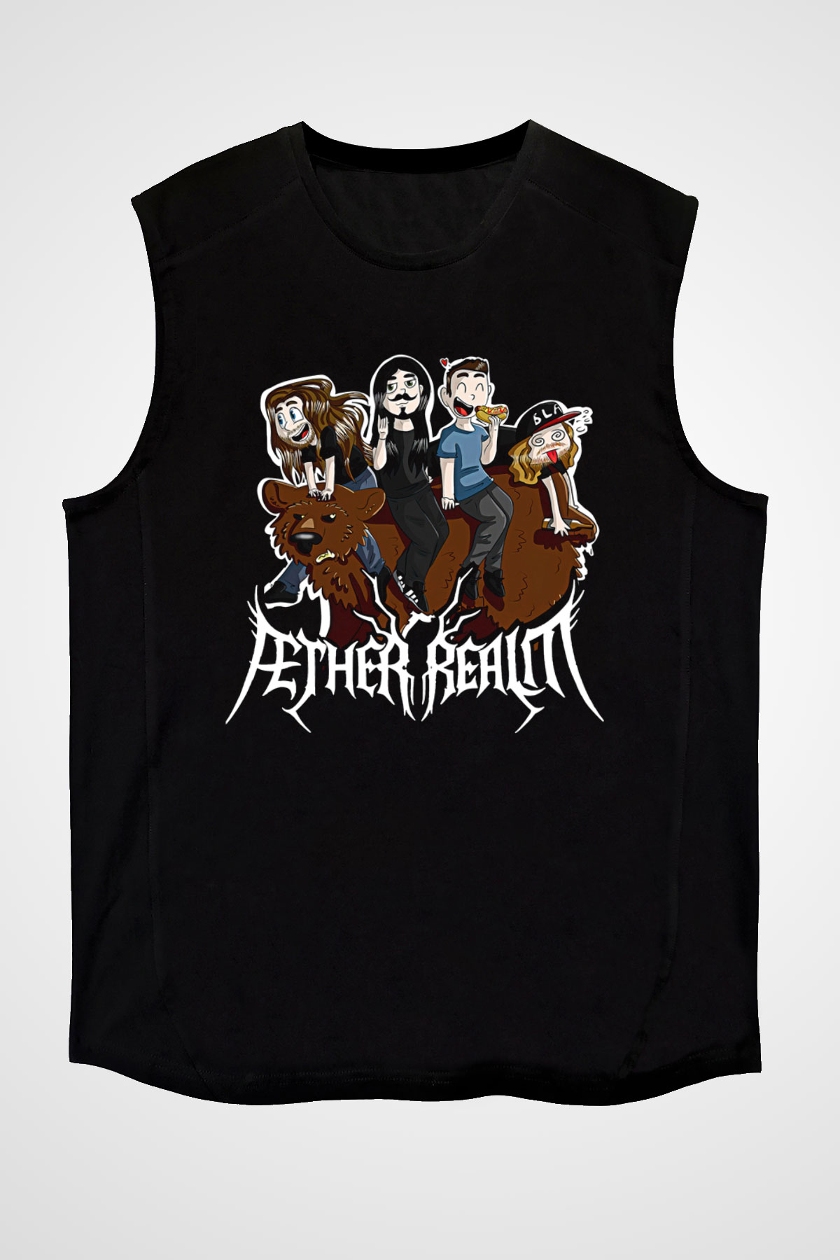 Aether Realm Baskılı Unisex Siyah Kolsuz Tişört - Tshirt