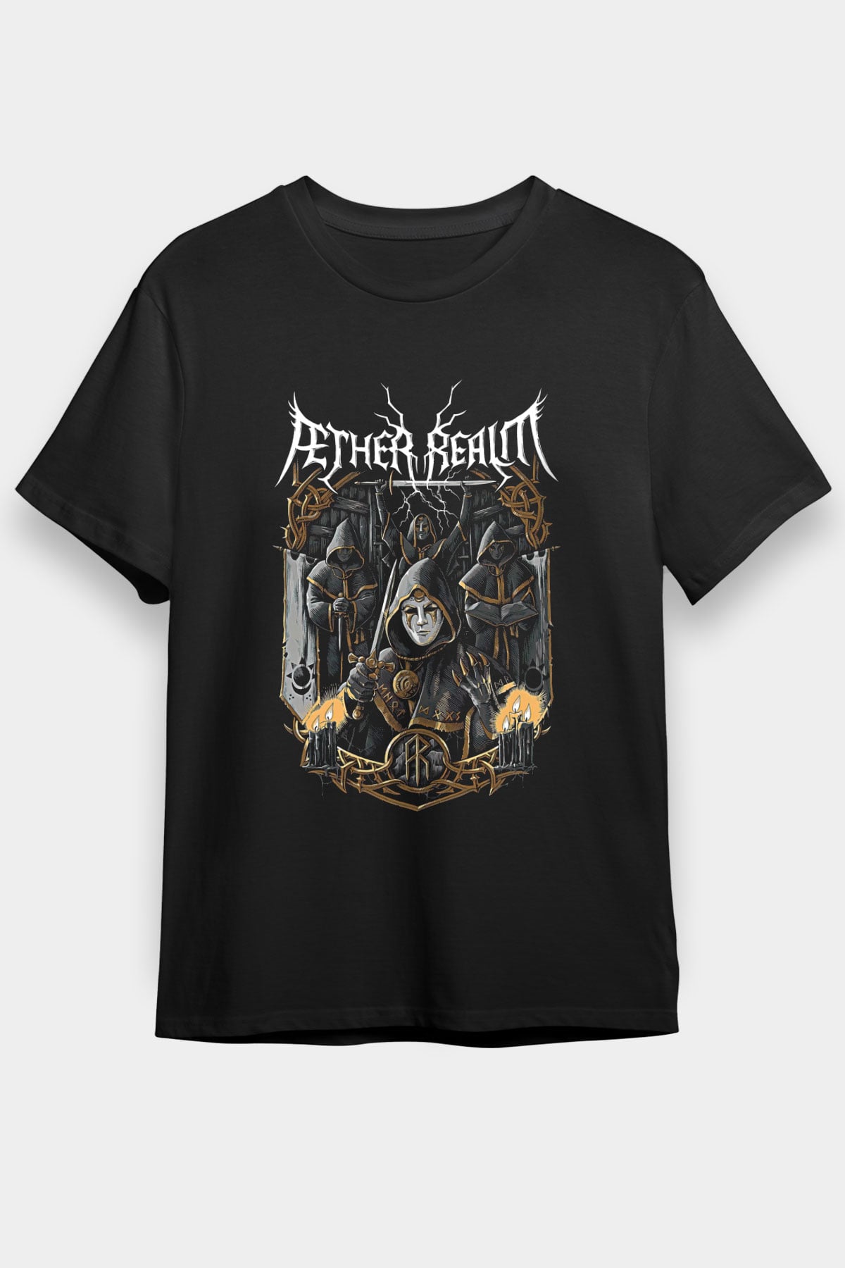 Aether Realm Baskılı Unisex Siyah Tişört - Tshirt