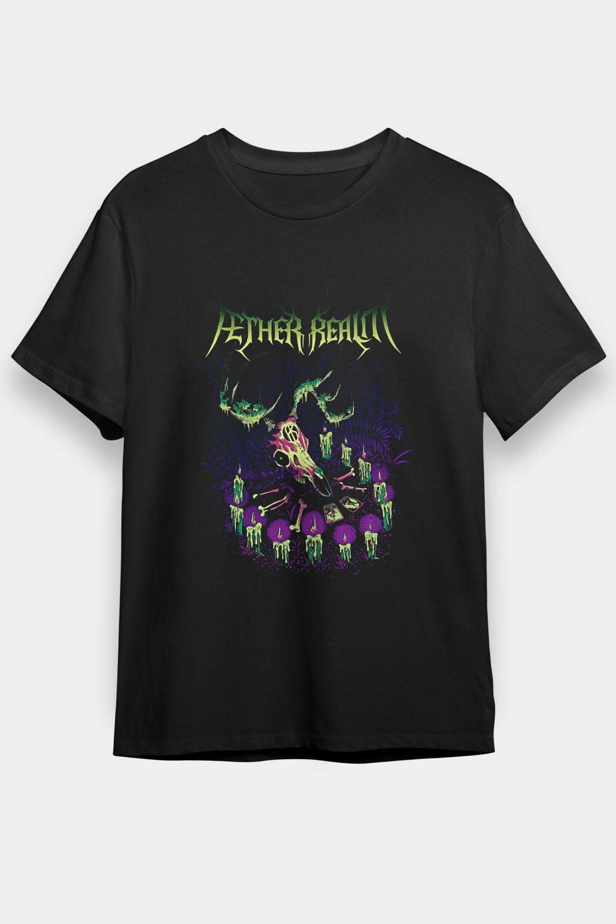 Aether Realm Baskılı Unisex Siyah Tişört - Tshirt