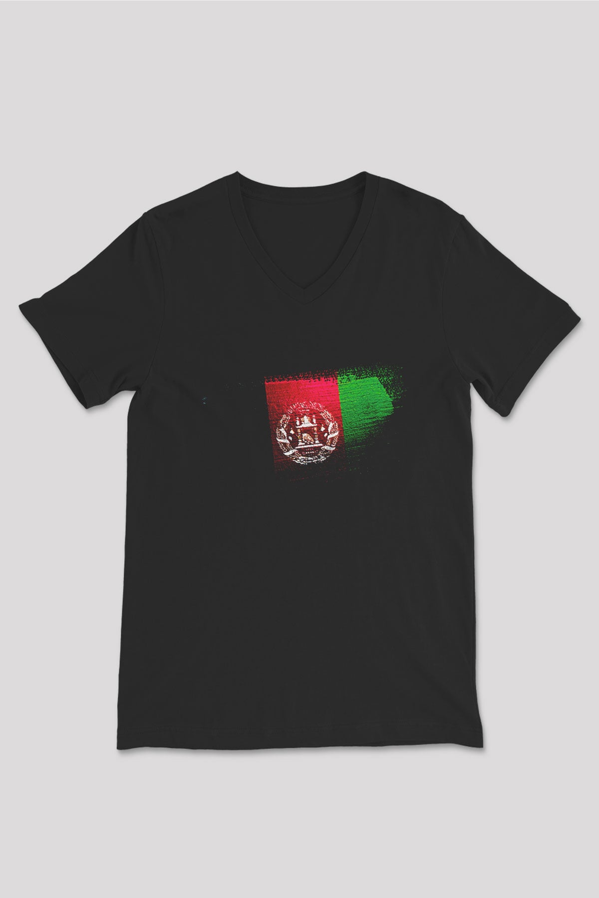 Afganistan - Afghanistan Bayrağı Baskılı Unisex Siyah V Yaka Tişört