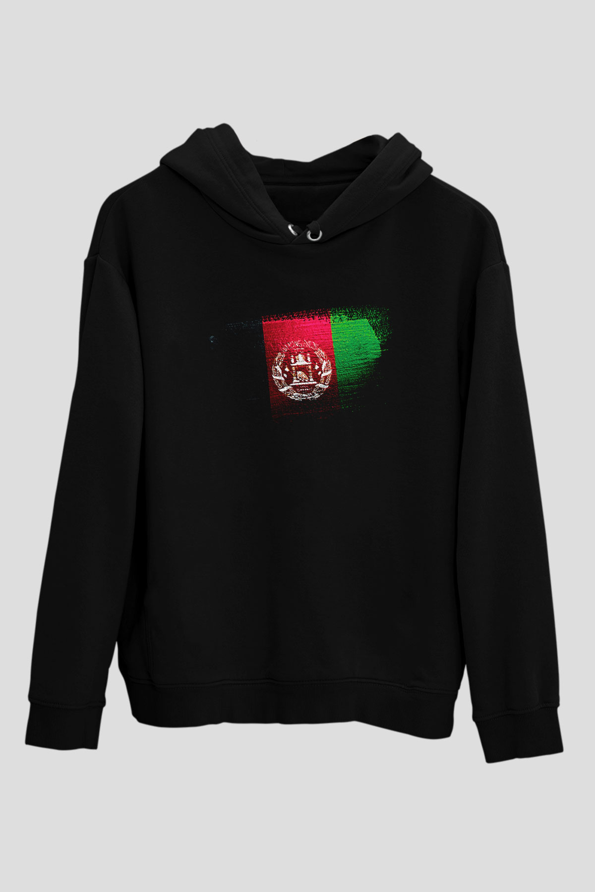 Afganistan - Afghanistan Bayrağı Baskılı Unisex Siyah Hoodie