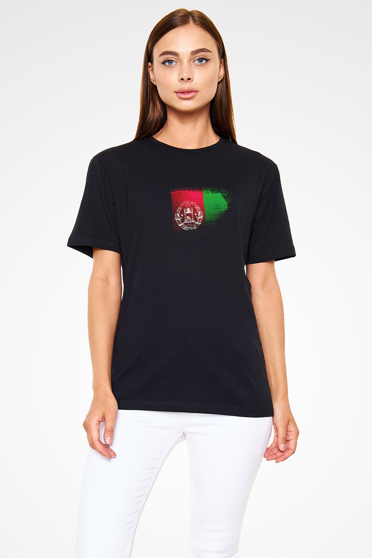 Afganistan - Afghanistan Bayrağı Baskılı Unisex Siyah Tişört