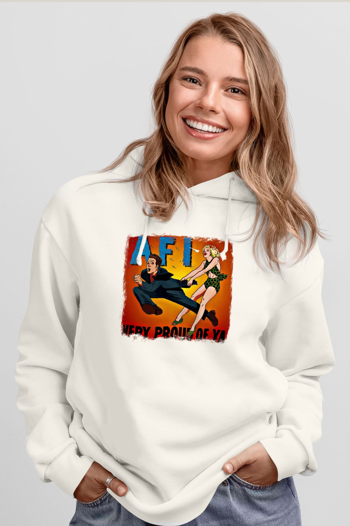 Afi Baskılı Unisex Beyaz Hoodie