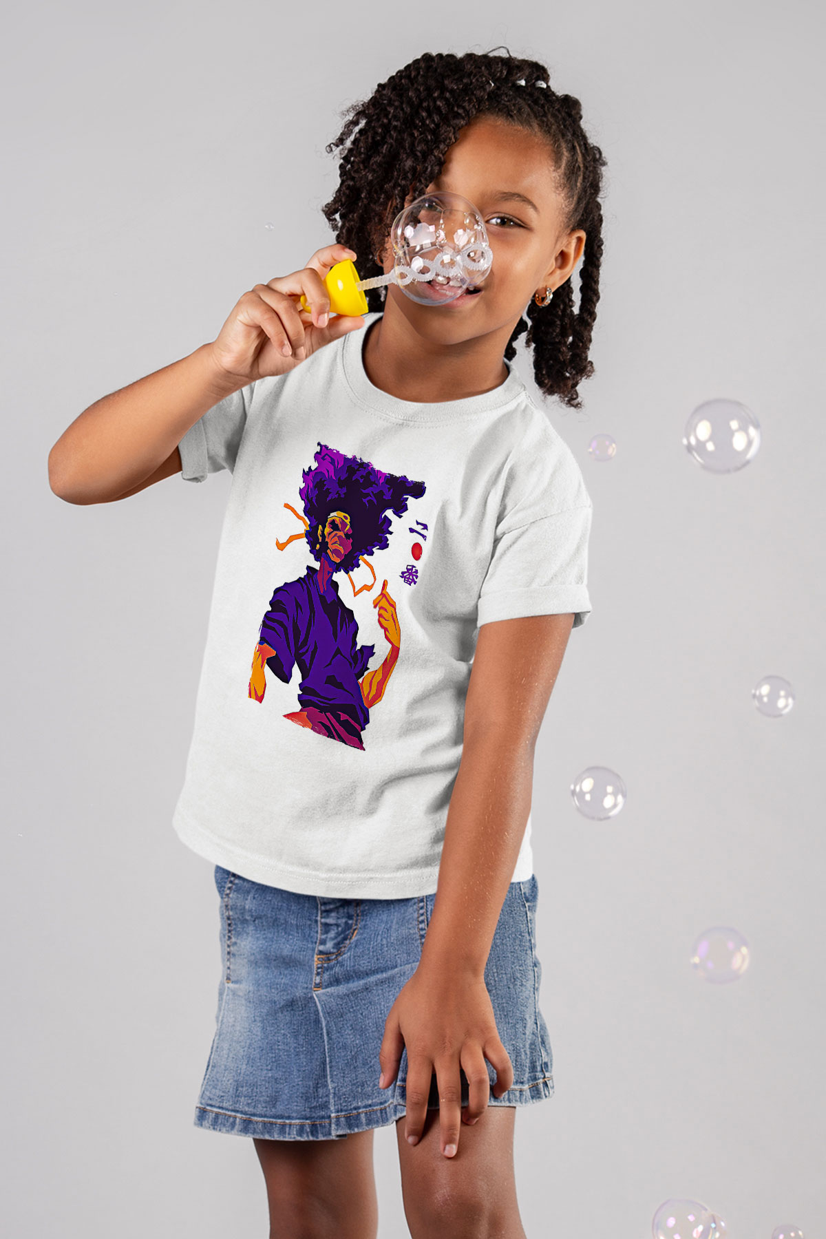 Afro Samurai Baskılı Beyaz Unisex Beyaz Çocuk Tişört - Tshirt