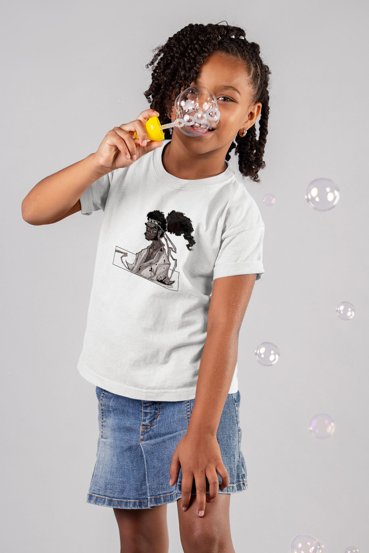 Afro Samurai Baskılı Beyaz Unisex Beyaz Çocuk Tişört - Tshirt