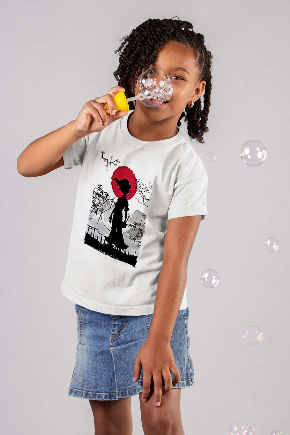 Afro Samurai Baskılı Beyaz Unisex Beyaz Çocuk Tişört - Tshirt