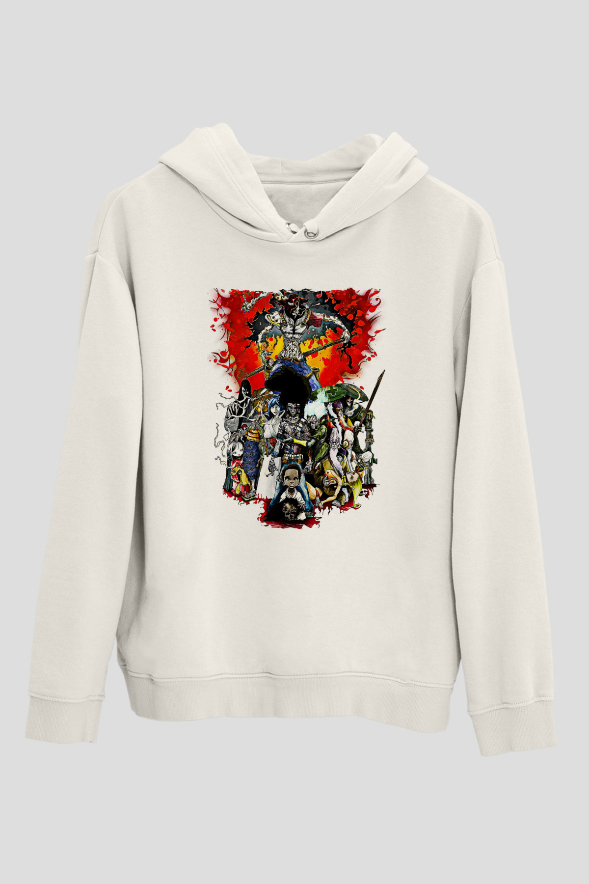 Afro Samurai Baskılı Beyaz Unisex Hoodie