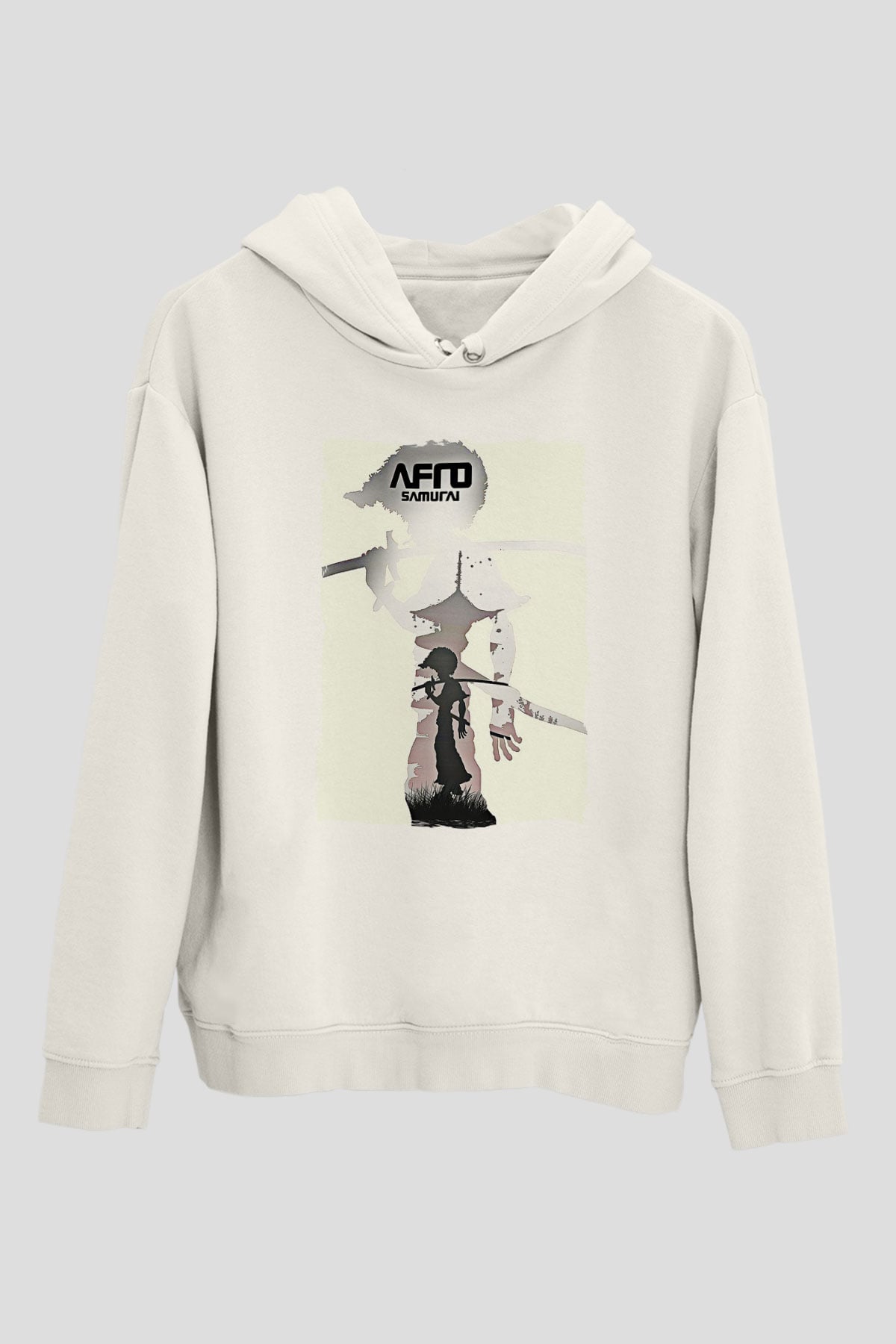 Afro Samurai Baskılı Beyaz Unisex Hoodie