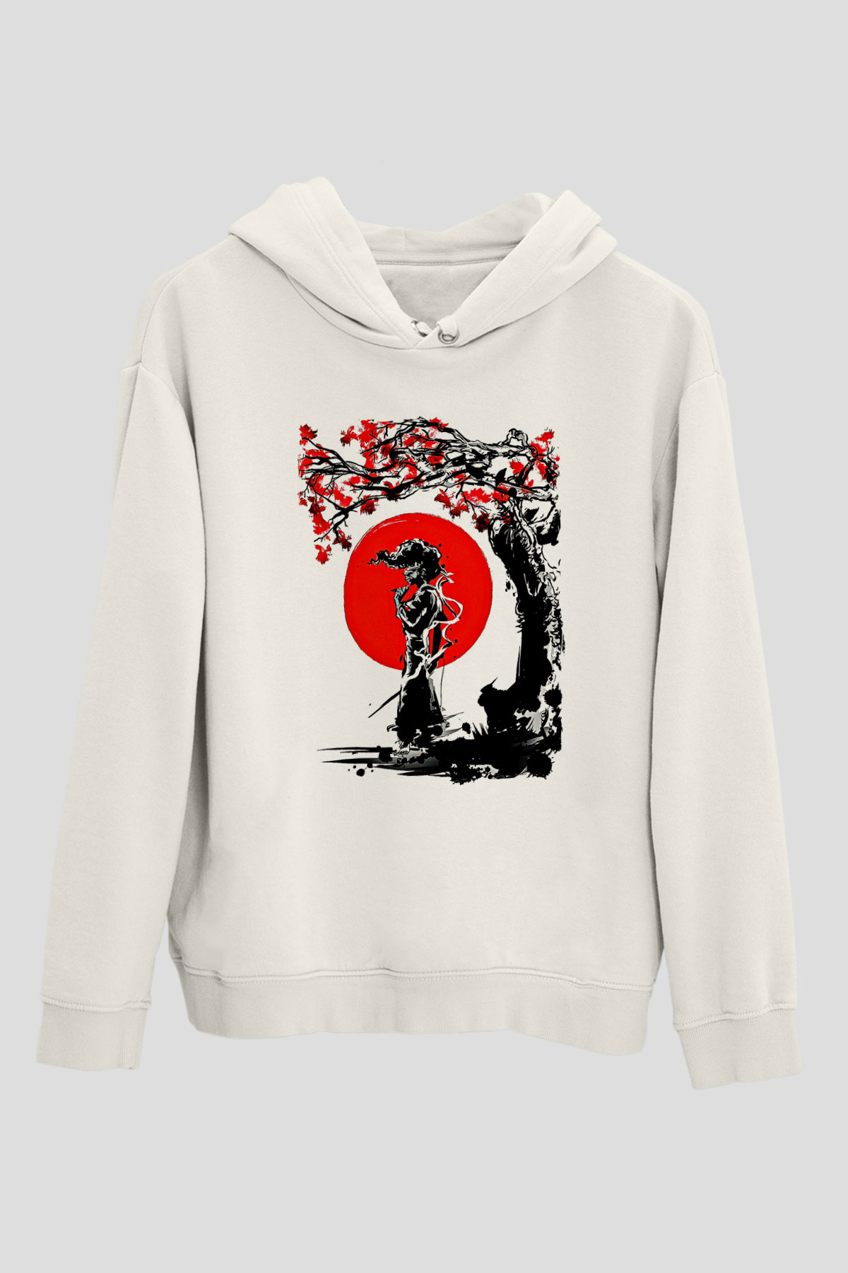 Afro Samurai Baskılı Beyaz Unisex Hoodie