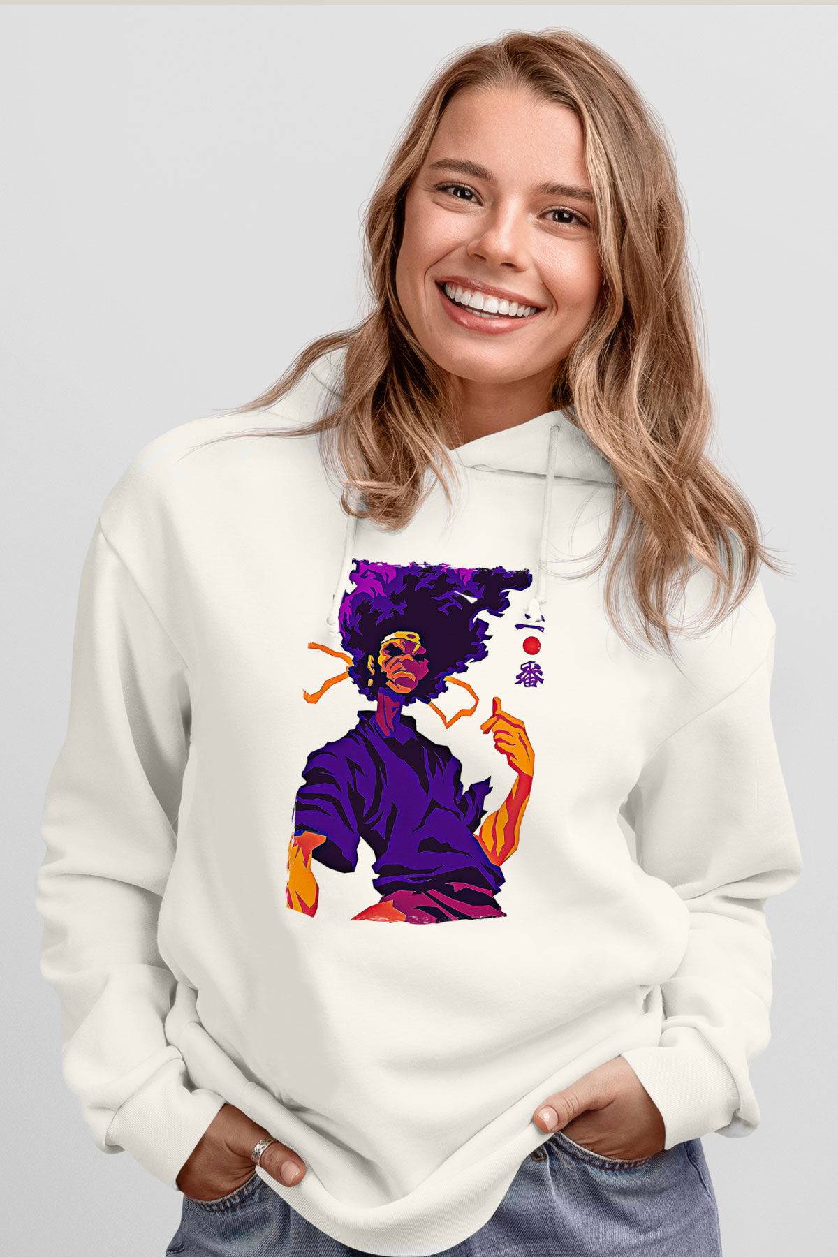 Afro Samurai Baskılı Beyaz Unisex Hoodie