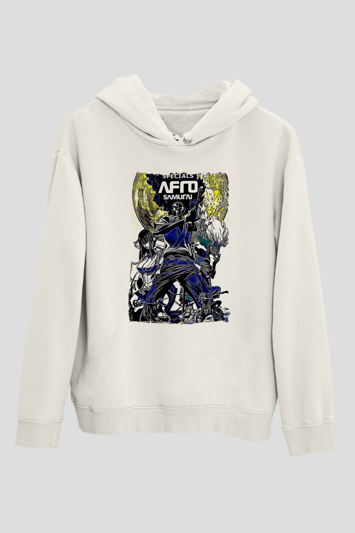 Afro Samurai Baskılı Beyaz Unisex Hoodie