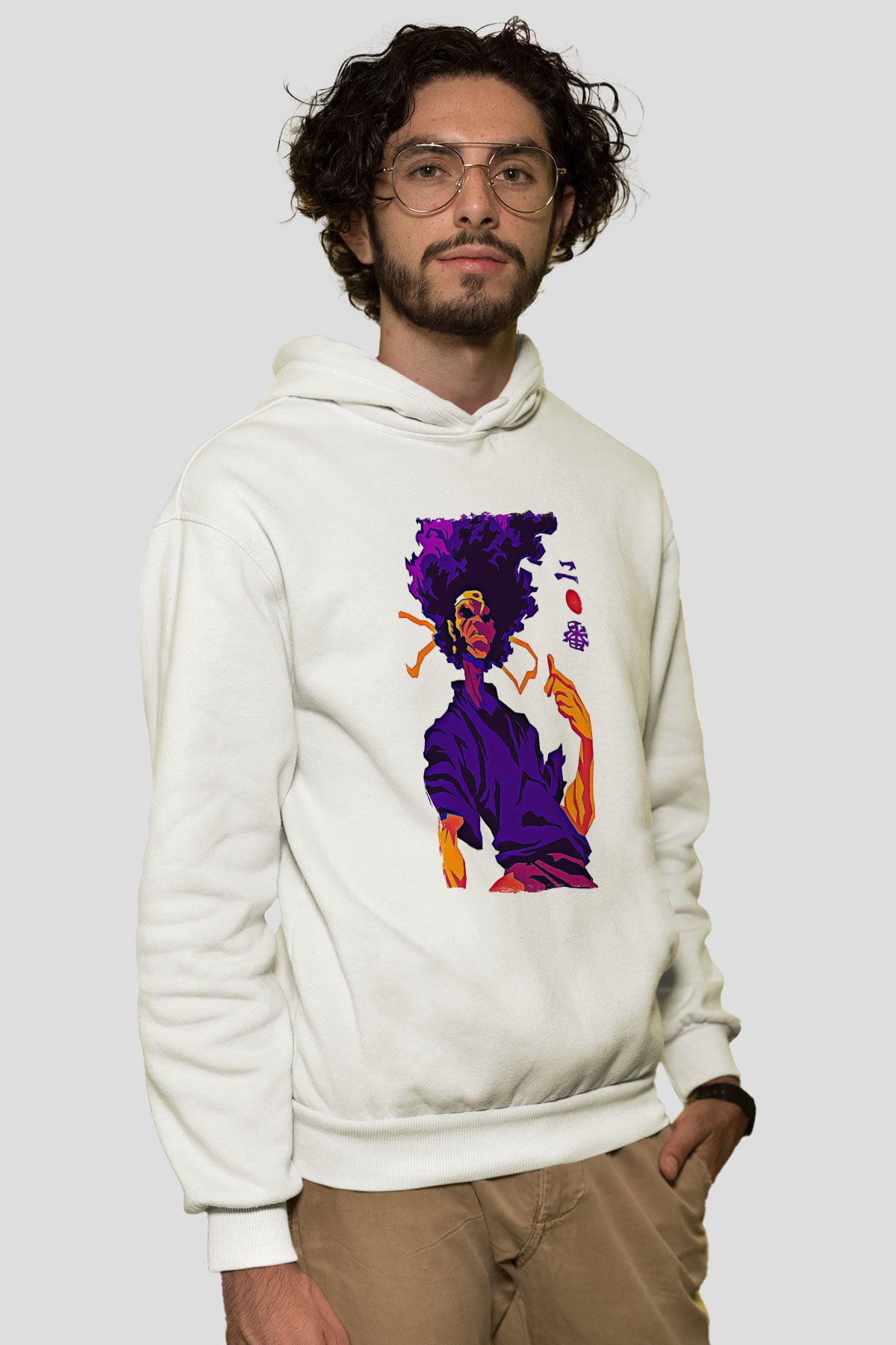 Afro Samurai Baskılı Beyaz Unisex Hoodie
