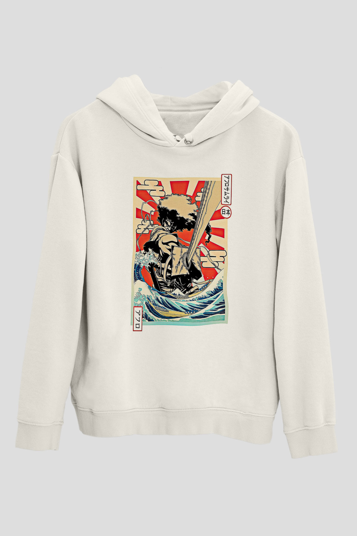 Afro Samurai Baskılı Beyaz Unisex Hoodie