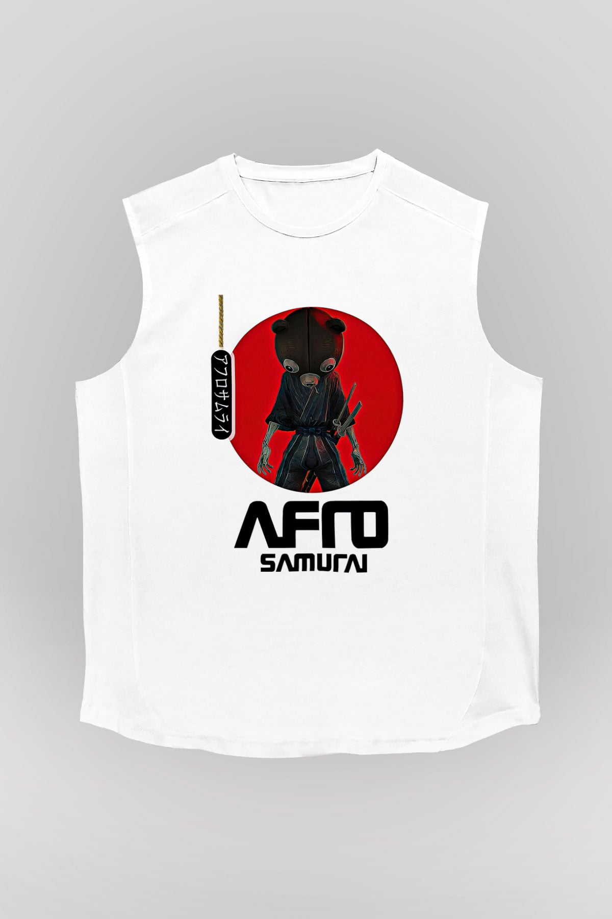Afro Samurai Baskılı Beyaz Unisex Kolsuz Tişört - Tshirt