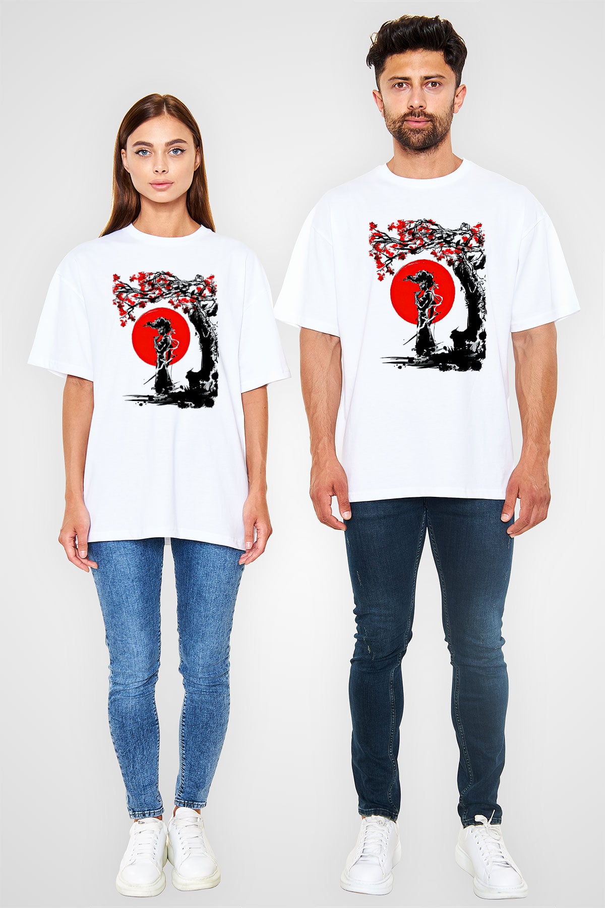 Afro Samurai Baskılı Beyaz Unisex Oversize Tişört - Tshirt