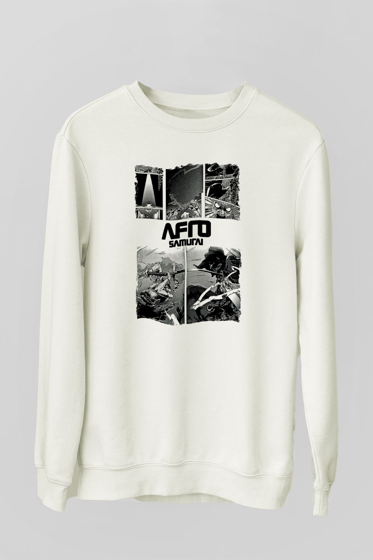 Afro Samurai Baskılı Beyaz Unisex Sweatshirt