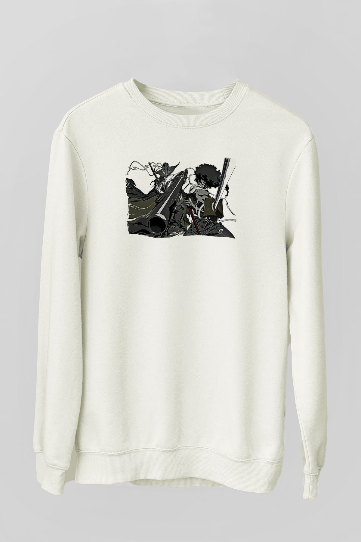 Afro Samurai Baskılı Beyaz Unisex Sweatshirt
