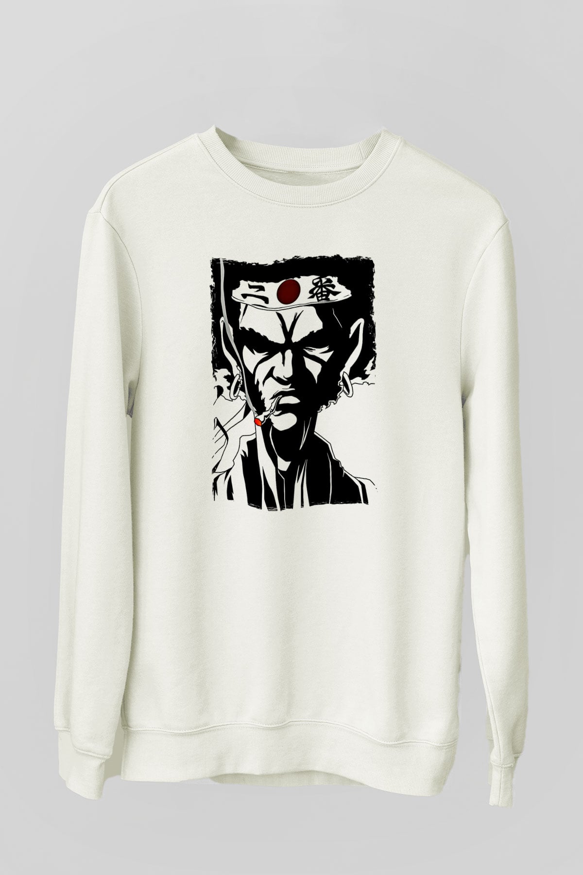 Afro Samurai Baskılı Beyaz Unisex Sweatshirt