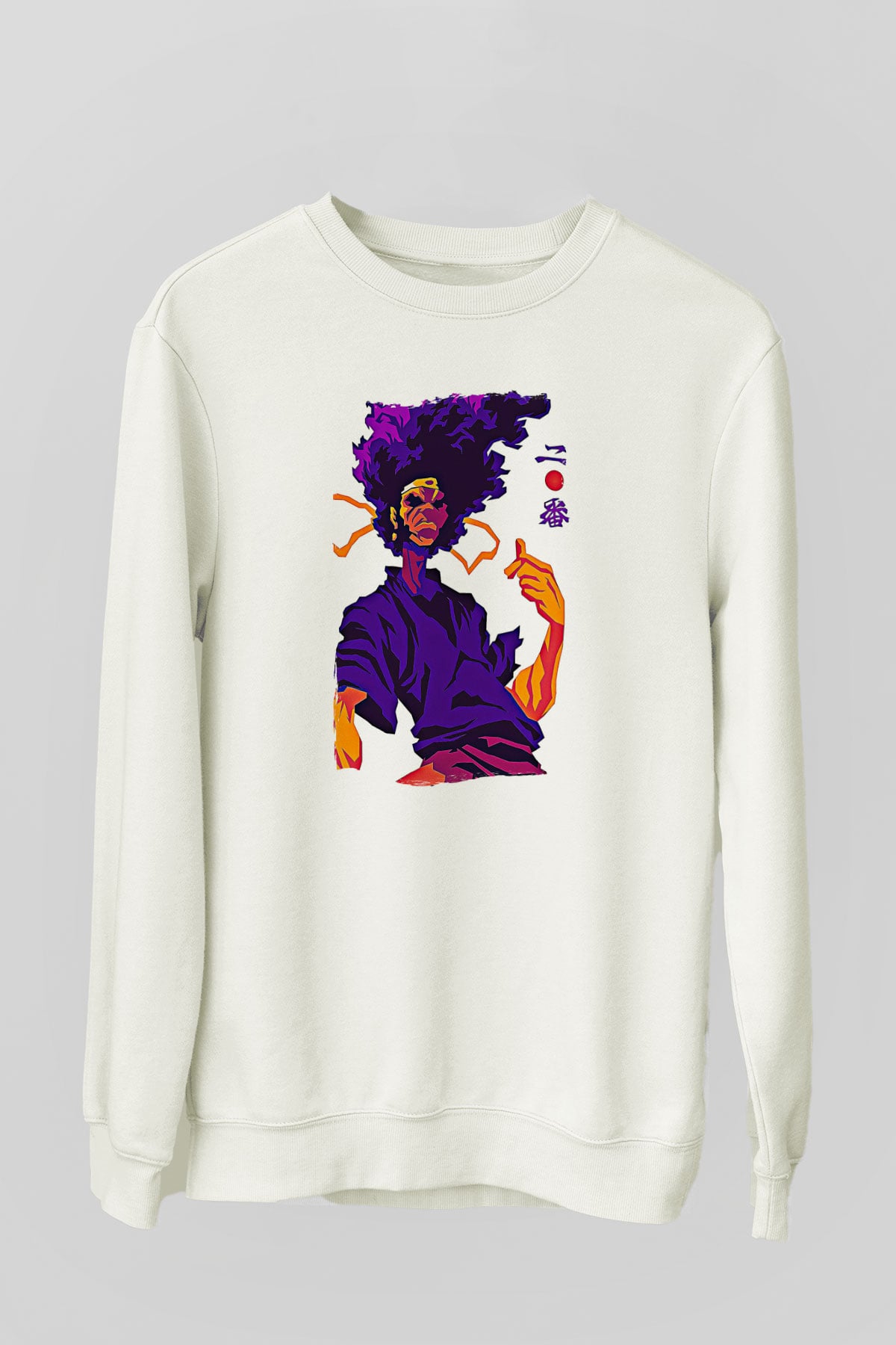 Afro Samurai Baskılı Beyaz Unisex Sweatshirt