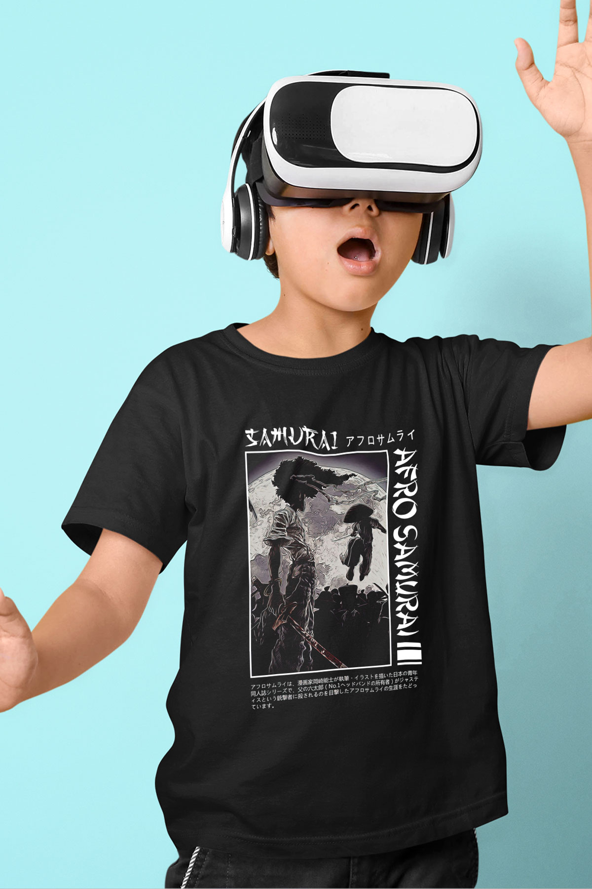 Afro Samurai Baskılı Unisex Siyah Çocuk Tişört - Tshirt