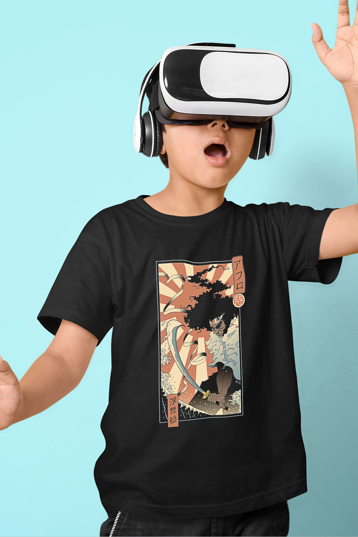 Afro Samurai Baskılı Unisex Siyah Çocuk Tişört - Tshirt