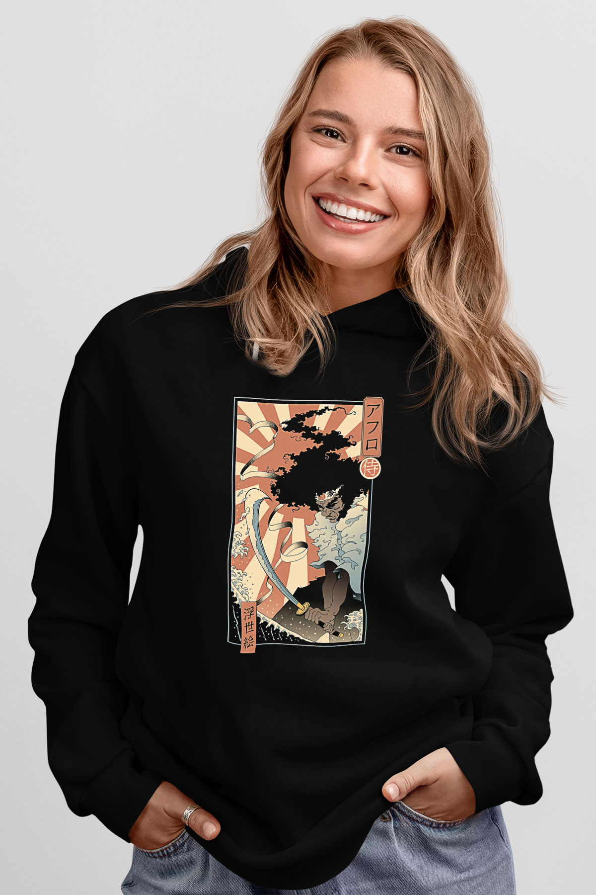 Afro Samurai Baskılı Unisex Siyah Hoodie