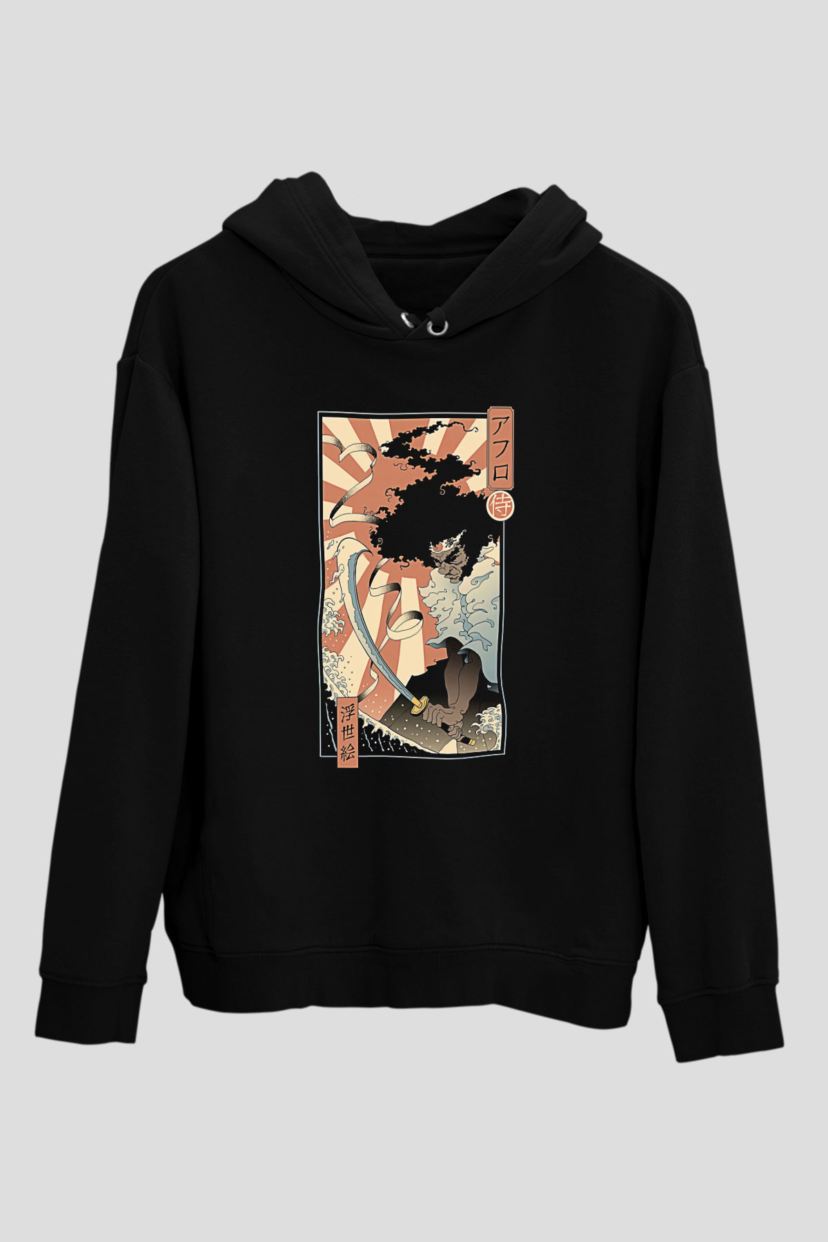 Afro Samurai Baskılı Unisex Siyah Hoodie