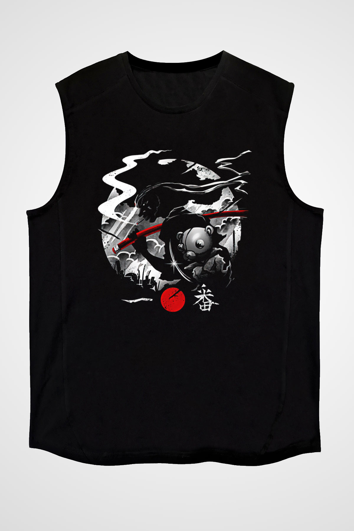 Afro Samurai Baskılı Unisex Siyah Kolsuz Tişört - Tshirt
